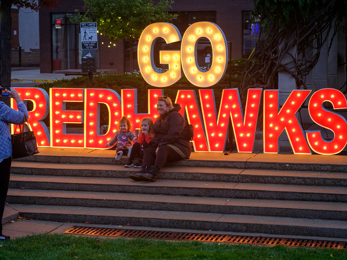 Go RedHawks sign in Uptown Oxford